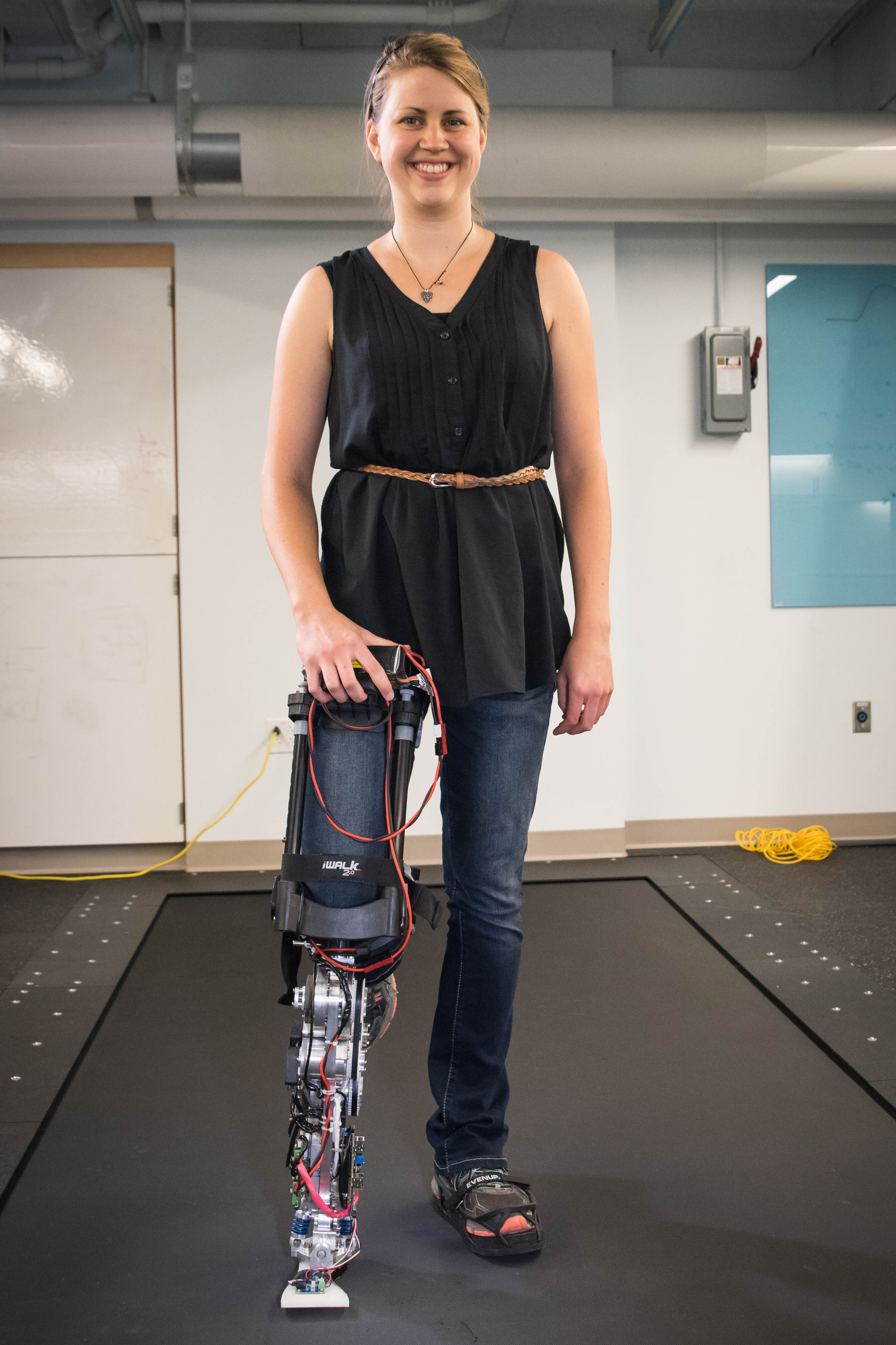 Rachel Gehlhar with the powered prosthetic leg
